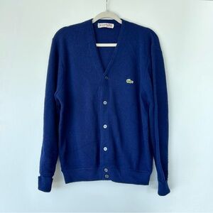 Izod Lacoste Vintage 70's 80's Blue Cardigan Sweater Grandpa Acrylic Large EUC